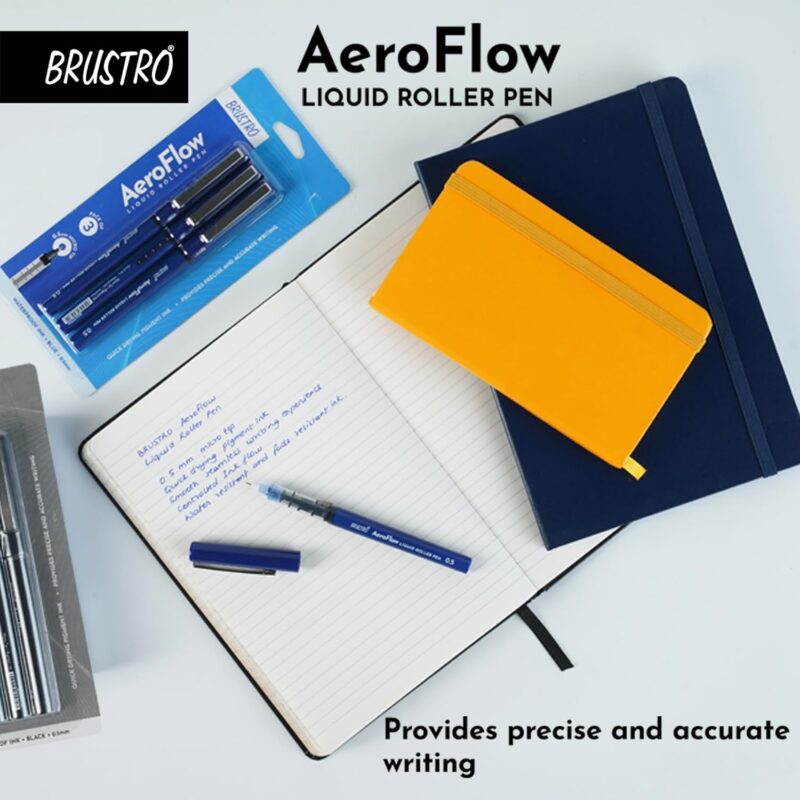 BRUSTRO AeroFlow Liquid Ink Rollerball Pens | Blue | 0.5mm, Micro Tip | Pack of 3| Ideal for Students, Professionals, Office, Exam use, Accurate Smooth Writing, Waterproof, Fade Resistant - Image 5