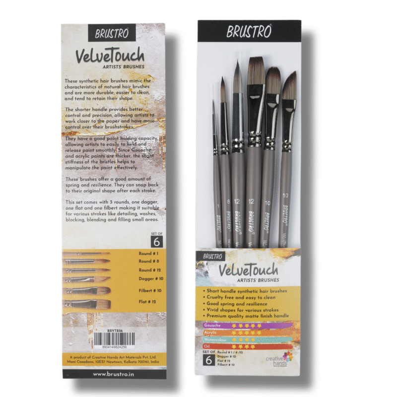 BRUSTRO Artist Metallic Watercolour Half Pans Set of 14 with Brustro VelveTouch Artist Brush Set of 6 - Image 4