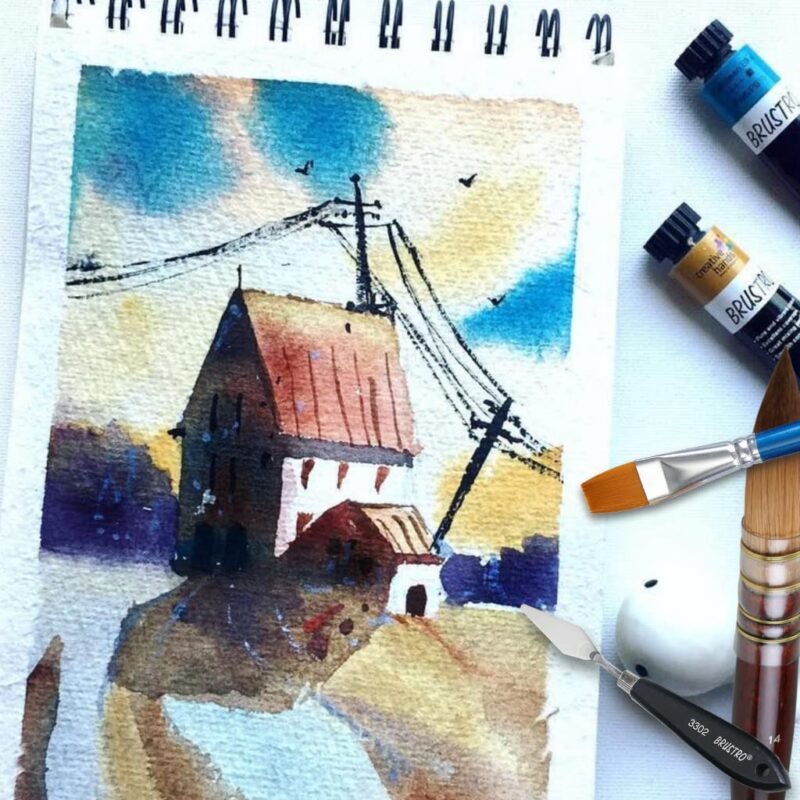 BRUSTRO Artist 100% Cotton Watercolour Wiro Bound Landscape Journal Cold Pressed 300 GSM, A5 - (20 Sheets) - Image 2