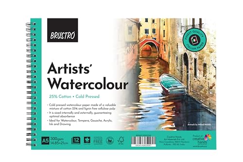 BRUSTRO Artists ’ Watercolour Set of 24 Colours X 12ML Tubes with 25% cotton 300gsm A5 spiral pad and Aqua Strokes brush set of 6 - Image 2