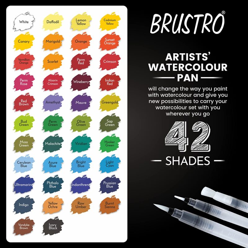 BRUSTRO Artist's Watercolour Paint Pan (Set of 42 Colors) with Artists Watercolour Paper 300 GSM, 25% Cotton, Cold Pressed, A4 (Pack of 12), A3 (Pack of 6) & A5 (Pack of 24) - Image 3