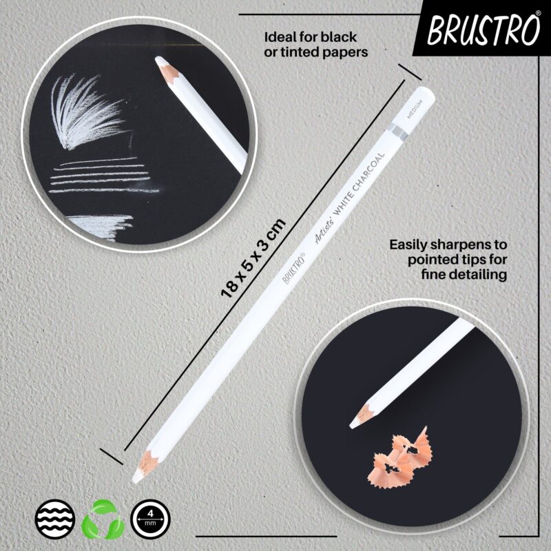 BRUSTRO Artists Coloured Pencils | Black & White | Set of 6 ( 3 Whites and 3 Blacks ) | Ideal for Students and Adults, Color, Sketching, Shading, Drawing, Blending, Mandala Art, School, Office Use - Image 3