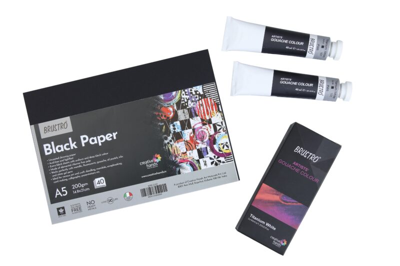 Brustro Gouache Titanium White Twin Pack 40ml Each, with Black Paper A5 40 Sheets - Image 2