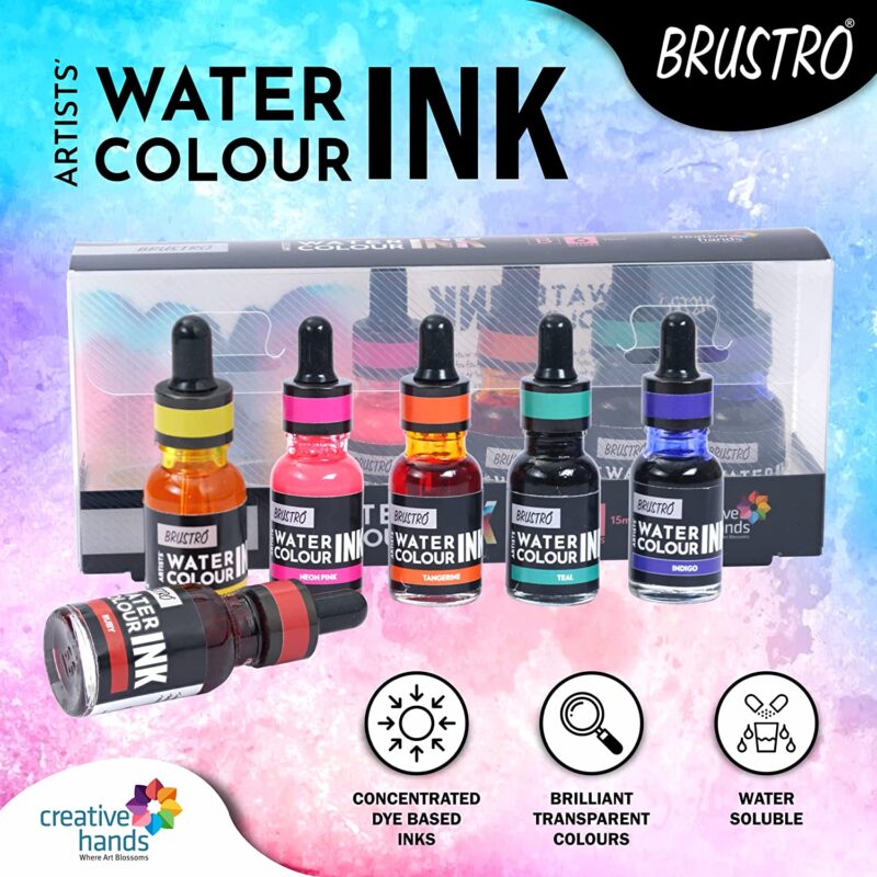 Brustro Watercolour Ink Set B of 6 x 15ml (6 Shades with Free Watercolour A5 Wiro Journal Worth Rs 399) - Image 2