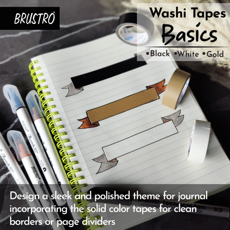 BRUSTRO Washi Tapes Basics Shade, 15 mm x 5 mtrs (set of 3) - Image 4
