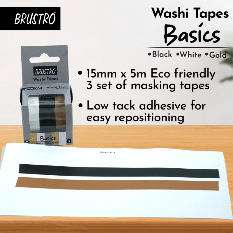 BRUSTRO Washi Tapes Basics Shade, 15 mm x 5 mtrs (set of 3) - Image 5