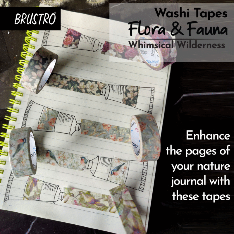 BRUSTRO Washi Masking Tapes |Flora and Fauna Shade|15 mm x 5 mtrs (Set of 5)| Low Tack Adhesive, Ideal For Scrapbooking, Watercolor, Planners, Card/Gift Wrapping, DIY Decor and Craft Supplies - Image 7