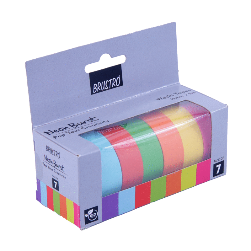 BRUSTRO Neon Burst Washi Tapes | Set of 7 | 15 mm x 5 mtrs | Low Tack Adhesive, Ideal for Scrapbooking, Planners, Card/Gift Wrapping, DIY, Home Decor, Art & Craft Supplies - Image 7