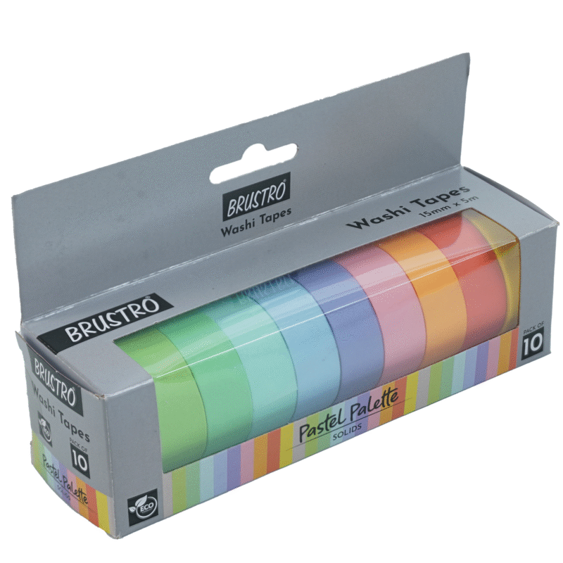 BRUSTRO Washi Tapes Pastel Palette Solids Shade, 15 mm X 5 mtrs (set of 10) - Image 8