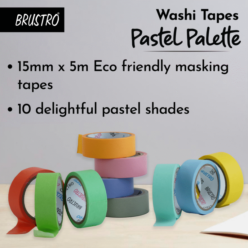 BRUSTRO Washi Tapes Pastel Palette Solids Shade, 15 mm X 5 mtrs (set of 10) - Image 2