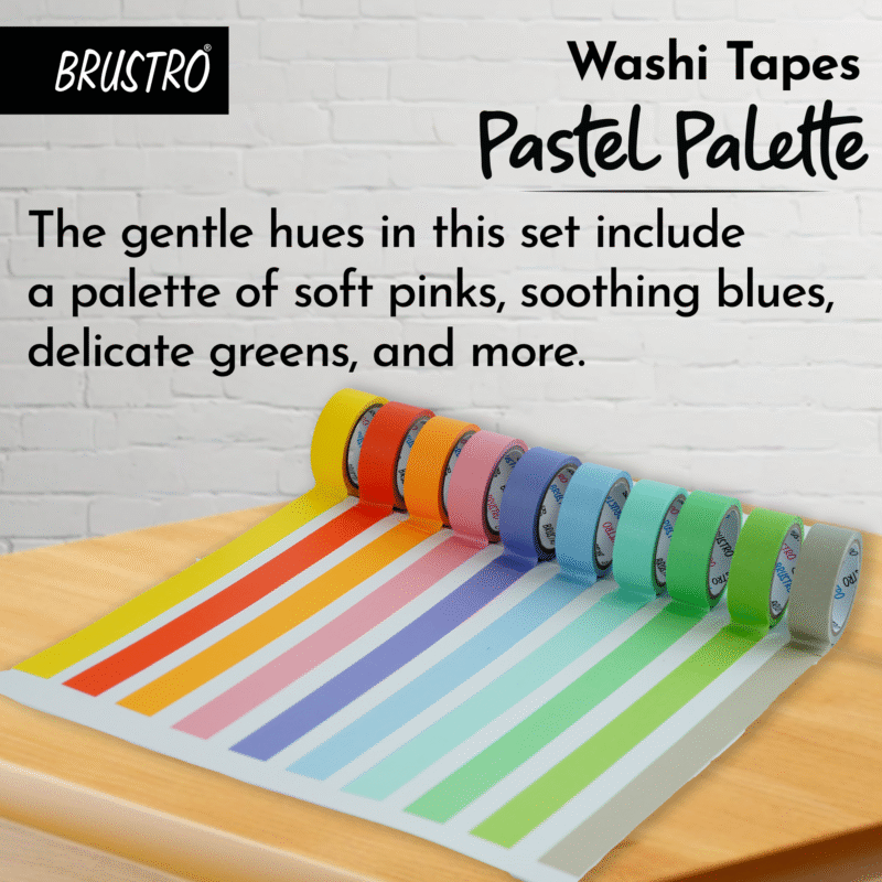 BRUSTRO Washi Tapes Pastel Palette Solids Shade, 15 mm X 5 mtrs (set of 10) - Image 3