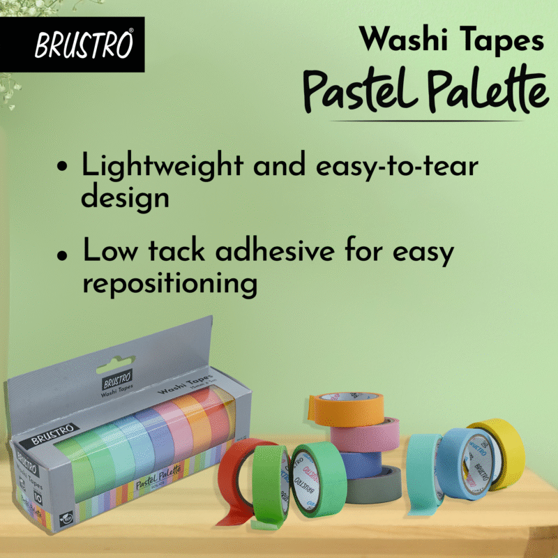 BRUSTRO Washi Tapes Pastel Palette Solids Shade, 15 mm X 5 mtrs (set of 10) - Image 5