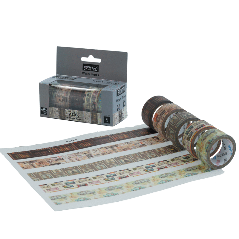 BRUSTRO Washi Tapes Retro Series, 20 mm x 5 m (set of 5) - Image 3