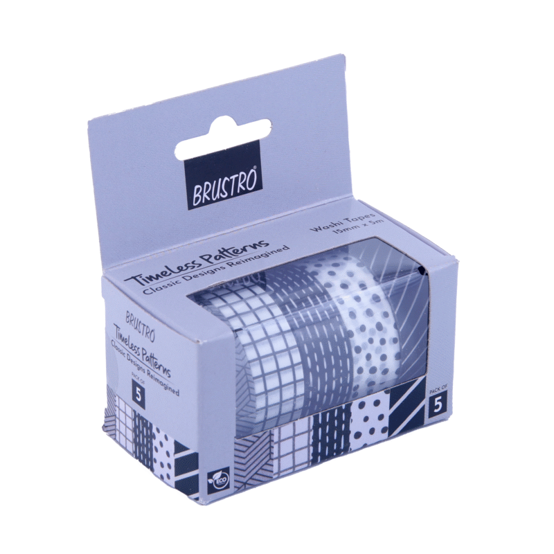 BRUSTRO Timeless Patterns Washi Tapes | Set of 5 | 15 mm x 5 mtrs | Low Tack Adhesive, Ideal for Scrapbooking, Planners, Card/Gift Wrapping, DIY, Home Decor, Art & Craft Supplies - Image 7