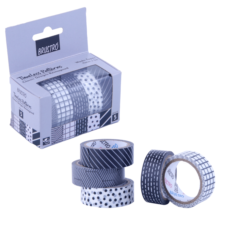 BRUSTRO Timeless Patterns Washi Tapes | Set of 5 | 15 mm x 5 mtrs | Low Tack Adhesive, Ideal for Scrapbooking, Planners, Card/Gift Wrapping, DIY, Home Decor, Art & Craft Supplies - Image 4