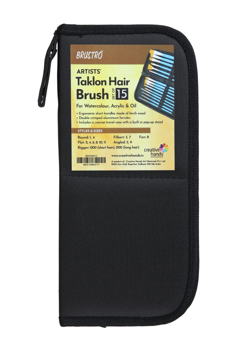 Brustro Synthetic Hair Short Handle Artists Brush Set of 15 in a Premium Zippered Brush Wallet - Image 6