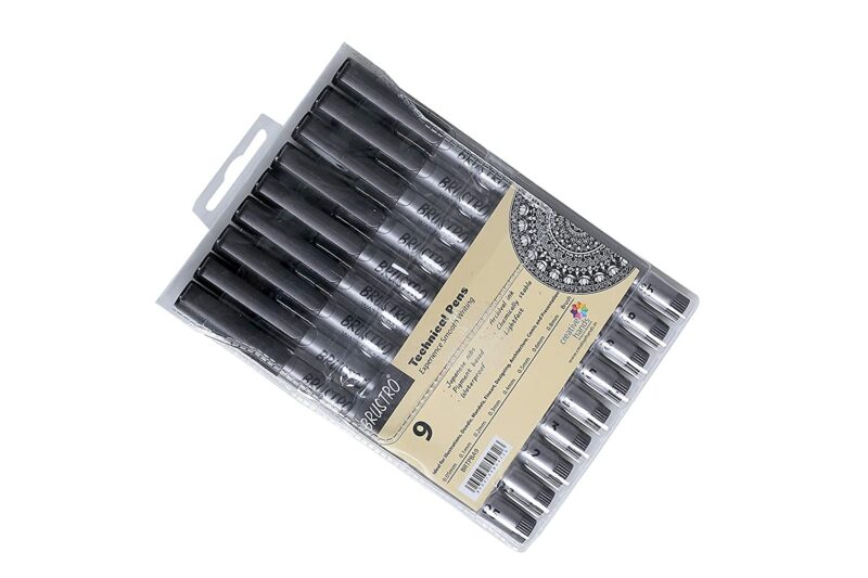 BRUSTRO Technical Pens Fineliner Set|Black| Set of 9|Ideal for Students,Adults|Doodle,Mandala,Fineart,Outline,Waterproof,Architecture,Technical Drawingwith Bristol Ultra Smooth A4 Size ( 20 +4 Sheets ) - Image 7