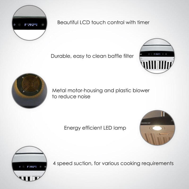 Napoli Curve Glass Chimney 60cm/1250m3/h with Baffle Filters - Image 10