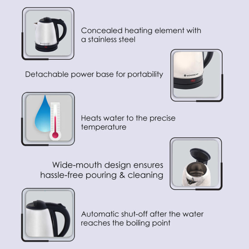 Prato Automatic Stainless Steel Cordless Electric Kettle, 1.5 Litres, Built-in Metal Filter, 304 Stainless Steel Interior, Ergonomic Handle Design, 1000W, 2 Years Warranty - Image 10
