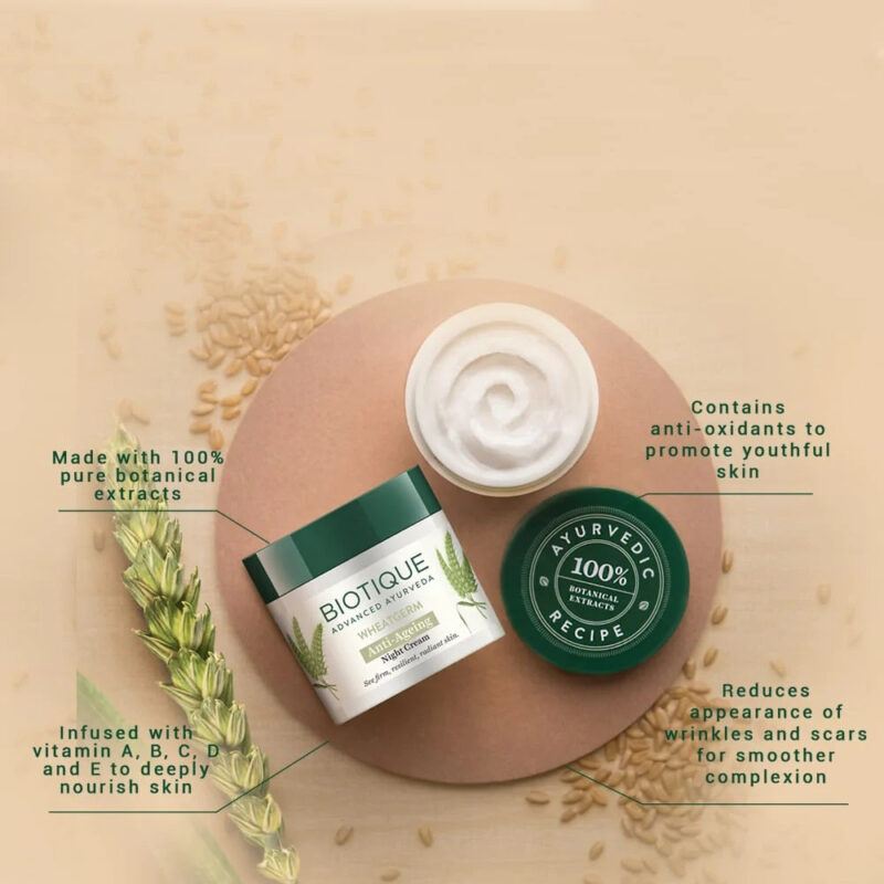 Biotique Wheatgerm Anti-Ageing Night Cream for Normal to Dry Skin - 50 gms - Image 3