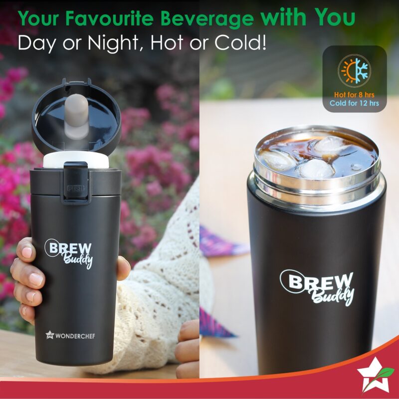 Brew Buddy Portable Coffee Mug | 380 ml | 304 Stainless Steel | Rust Proof | Copper Coated | Double Walled Vacuum Insulation | Safe-Lock System| Anti-Skid Base | 1 Year Warranty - Image 2