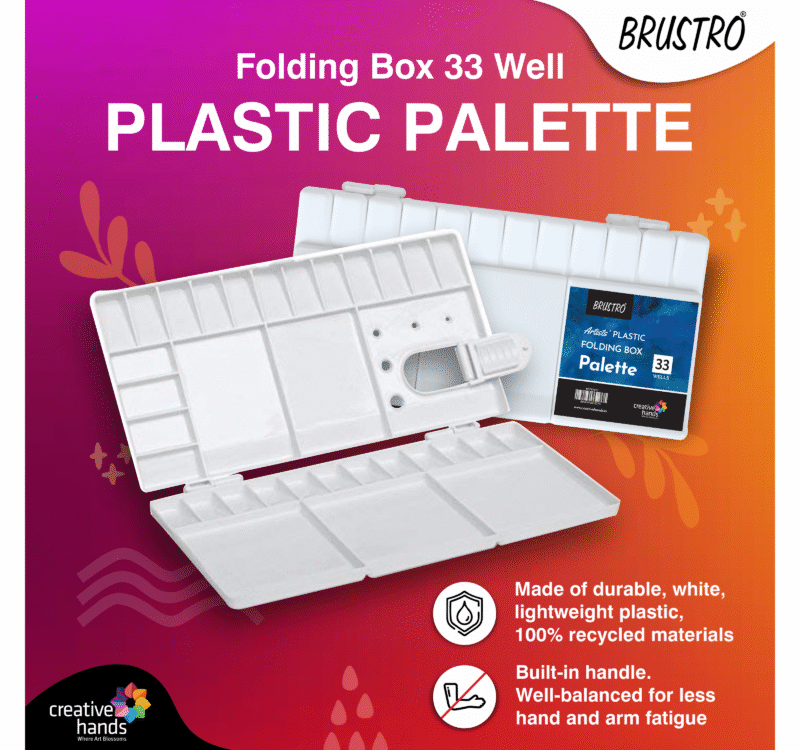 Brustro Folding Box 33 Well Plastic Palette 26x13 cm with Brustro Aqua Squeeze Brush Small and Brustro Watercolour Paper 200 GSM, 5" X 7" - Image 2