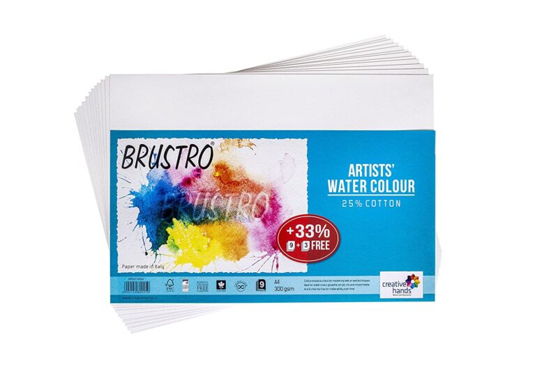 BRUSTRO Artists Watercolour Paper | 300 GSM, A4, 25% Cotton, Cold Pressed | Pack of 12 Sheets | Ideal for Artist, Professional Drawing, Painting Dry & Wet, Fine Art, School, Students, Watercolor - Image 3