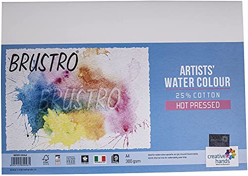 Brustro Artists Watercolour Paper, 300 GSM, A4-25% Cotton Hot Pressed, 9 Sheets - Image 5