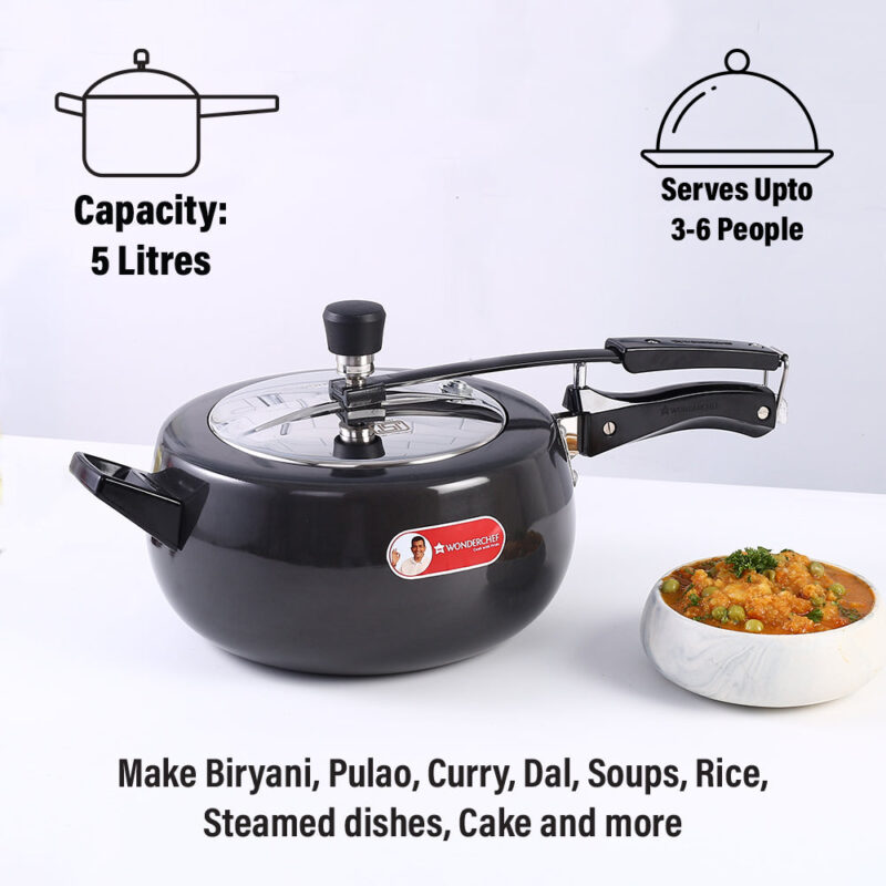 Taurus Hard Anodized 5L Inner Lid Pressure Cooker, SS Lid, Cool Touch Handles for Durability,  Induction Friendly, Black, 5 year warranty, ISI Certified - Image 3