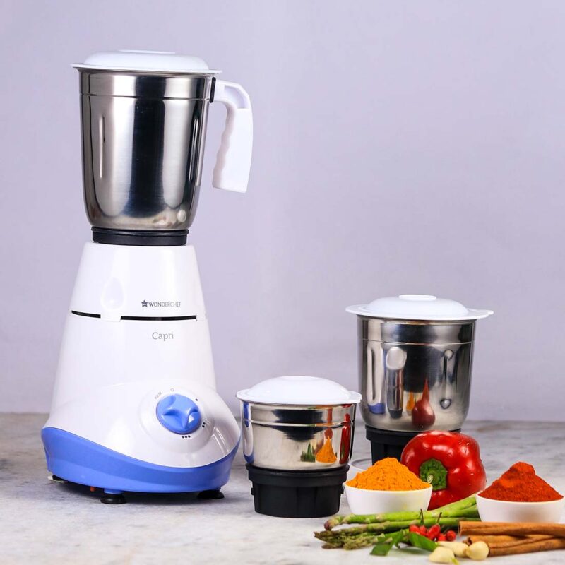 Capri Mixer Grinder 550W With 3 Stainless Steel Jars (White & Blue) - Image 2
