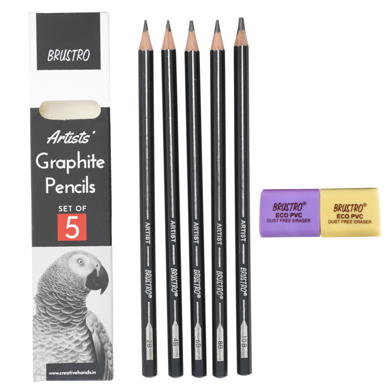 BRUSTRO Artist's Graphite Pencil set | Set of 5 (2B, 4B, 6B, 8B, 10B) | Pre Sharpened, Lightweight, Break-resistant, Ideal for Students and Adults, Students, Professional Drawing,Sketching,Mandala Art - Image 8