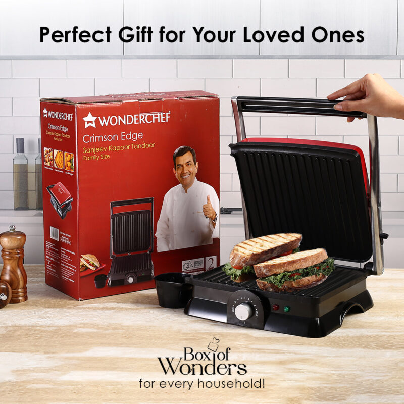 Sanjeev Kapoor Tandoor Family Size| Crimson Edge Electric Contact Grill & Sandwich Maker| Healthy Non-Stick Coating | LED Indicator| 2 Year Warranty| Red - Image 8