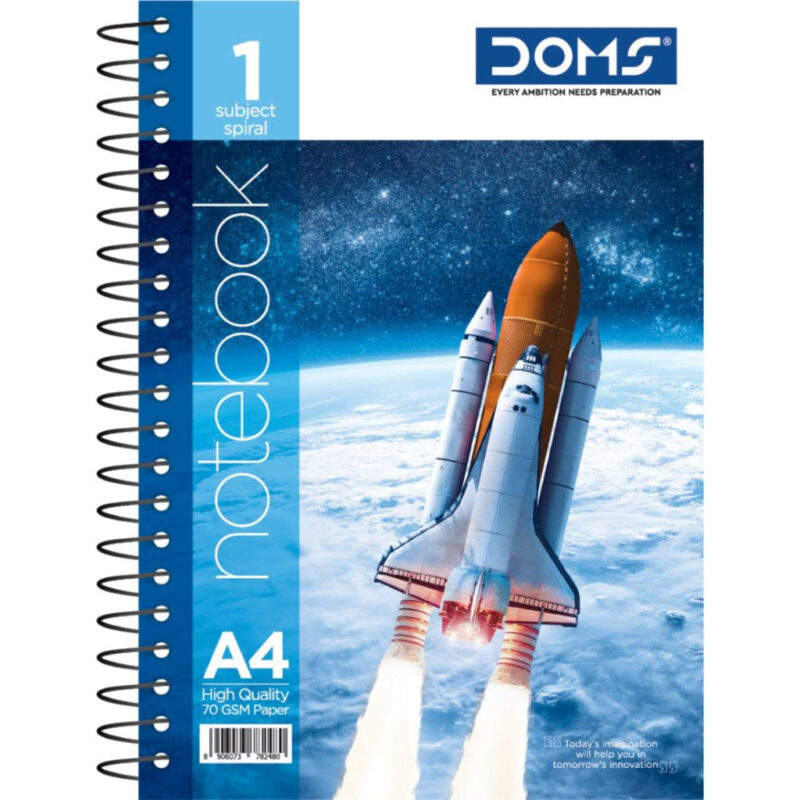 Doms 70GSM A4 1 Sub Unruled Book Spiral Bound Space Series Exercise Note Book - 160 Pages, Pack of 1