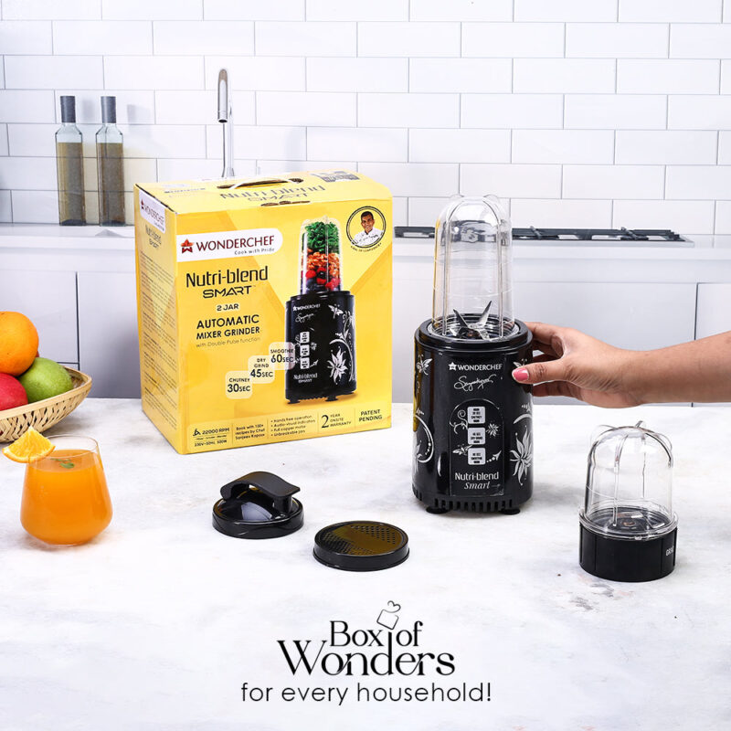 Nutri-blend SMART Automatic Mixer Grinder with Dual Pulse Function|22000 RPM|100% Full Copper Motor|2 Unbreakable Jars| 500 Watt| 2 Years Warranty| Recipe book by Chef Sanjeev Kapoor| Black - Image 9