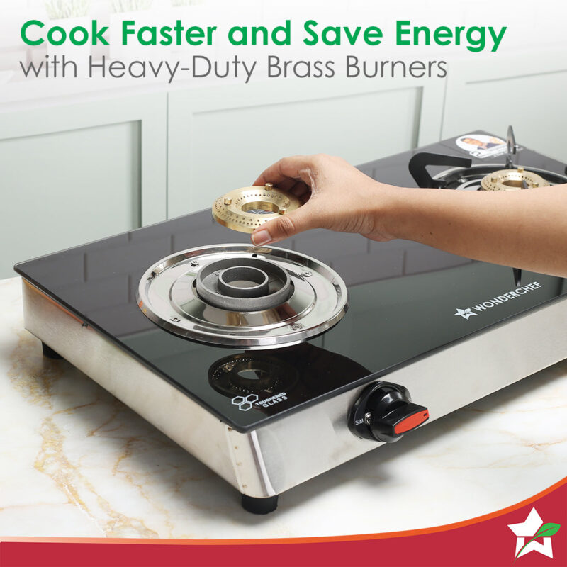 Galaxy 2 Burner Cooktop | 1 Medium, 1 Small Wide Spaced Burners | Highly Efficient Tri-pin Brass Burners | Precise Flame Control | BIS Approved 6mm Toughened Glass Top | 2 Year Warranty - Image 3