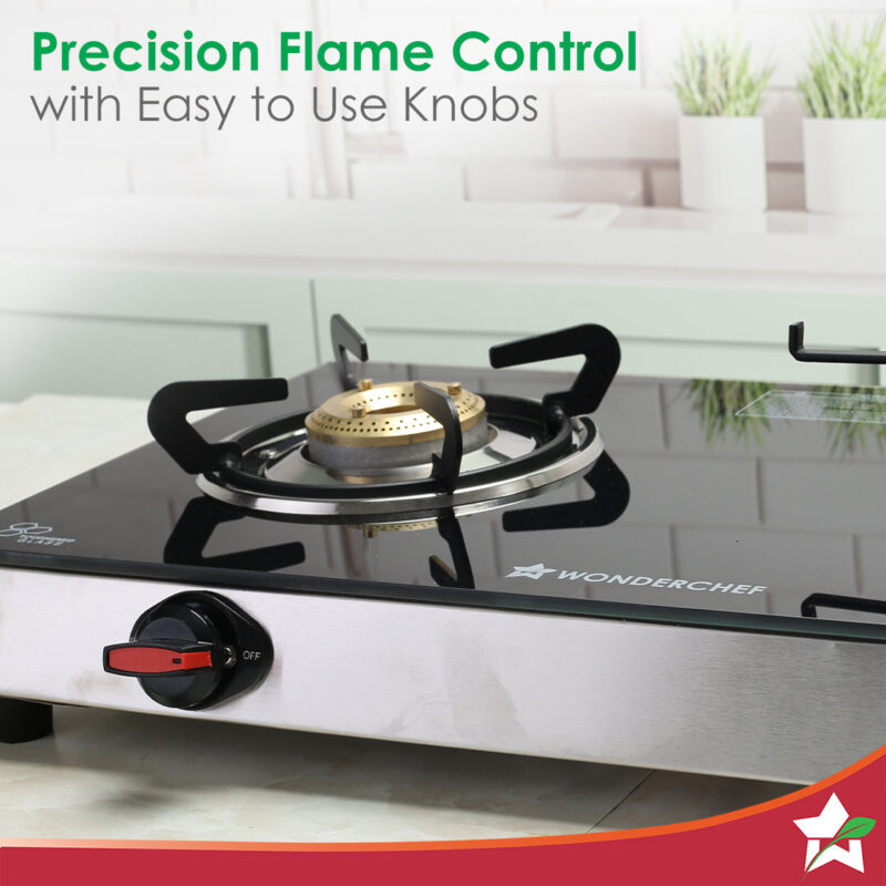 Galaxy 2 Burner Cooktop | 1 Medium, 1 Small Wide Spaced Burners | Highly Efficient Tri-pin Brass Burners | Precise Flame Control | BIS Approved 6mm Toughened Glass Top | 2 Year Warranty - Image 4