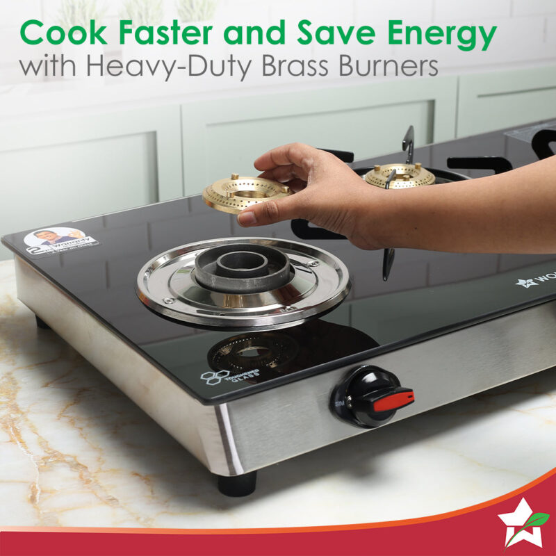 Galaxy 3 Burner Cooktop | 2 Medium, 1 Small Wide Spaced Burners | Highly Efficient Tri-pin Brass Burners | Precise Flame Control | BIS Approved 6mm Toughened Glass Top | 2 Year Warranty - Image 3