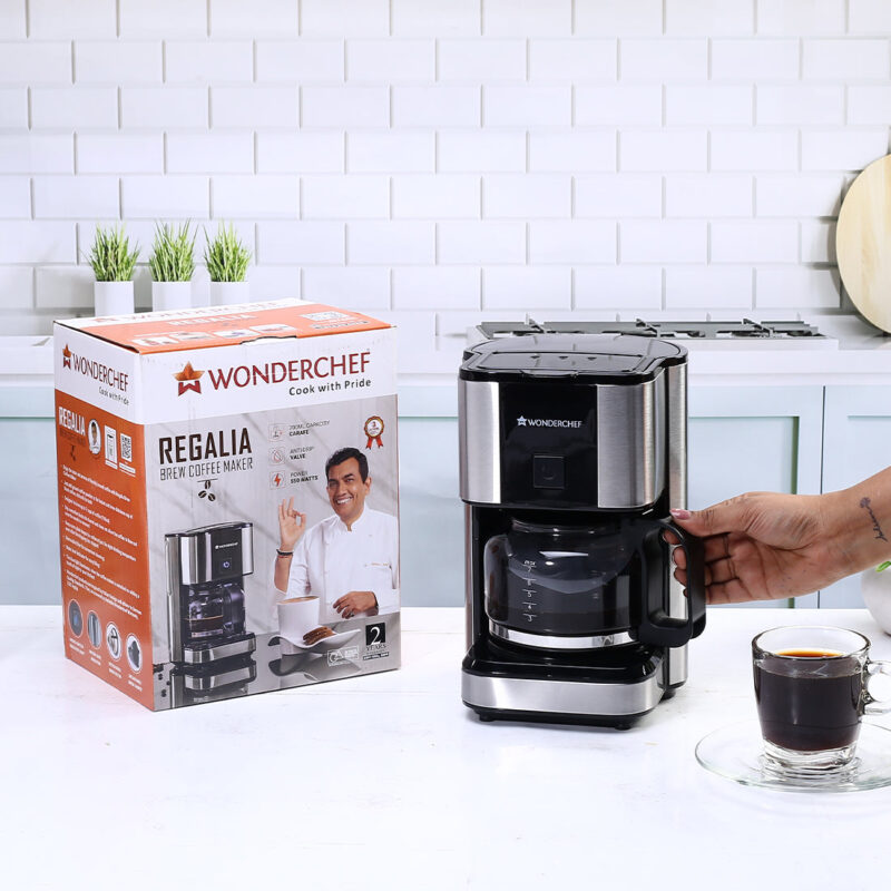 Regalia Brew Coffee Maker 550 W | Stainless Steel Body | 700ml Borosilicate Glass Carafe | 3-in-1 Filter Coffee, Espresso, Cappuccino | Auto Shut Off | Removable Cone Filter | 7 Cups Coffee | Perfect Gifting Option | Black & Silver | 2 Year Warranty - Image 6