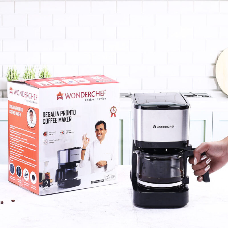 Regalia Pronto Coffee Maker 600W | Coffee Brewer Machine for Home & Office | 750ml Borosilicate Glass Carafe | 3-in-1 Filter Coffee, Espresso, Cappuccino | Auto Shut Off | 6 Cups Coffee | Perfect Gifting Option | Black & Silver| 2 Year Warranty - Image 6