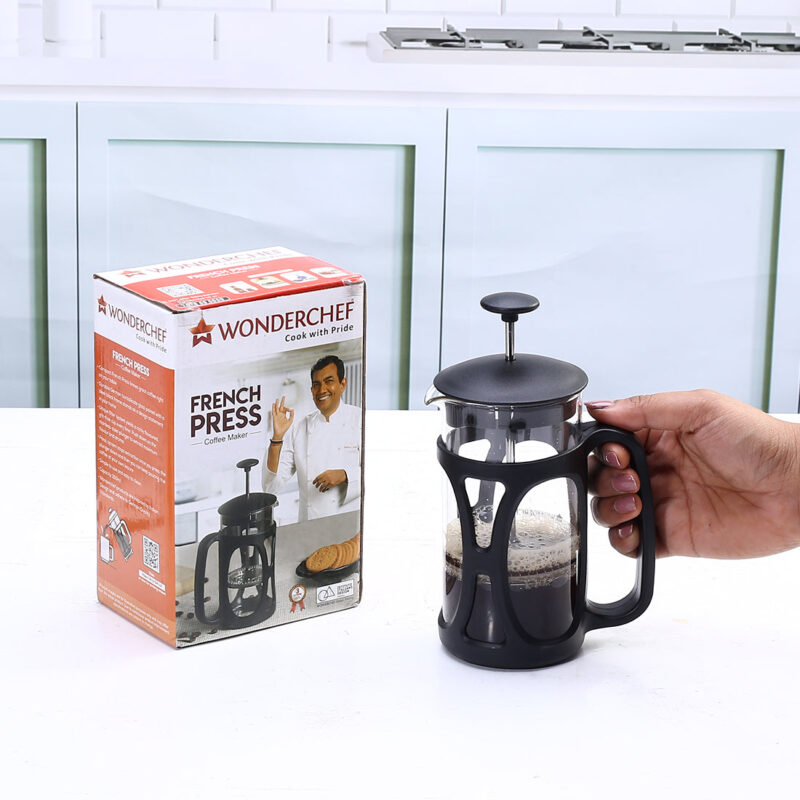 French Press Coffee & Tea Maker 350 ml|Premium Heat Resistant Borosilicate Glass Carafe|4 Level Filtration System|Stainless Steel Plunger with Mesh|Perfect for Coffee Brew Enthusiasts|1-2 Cups of Coffee|Brews in Just 3 Minutes|Black|1 Year Warranty - Image 9