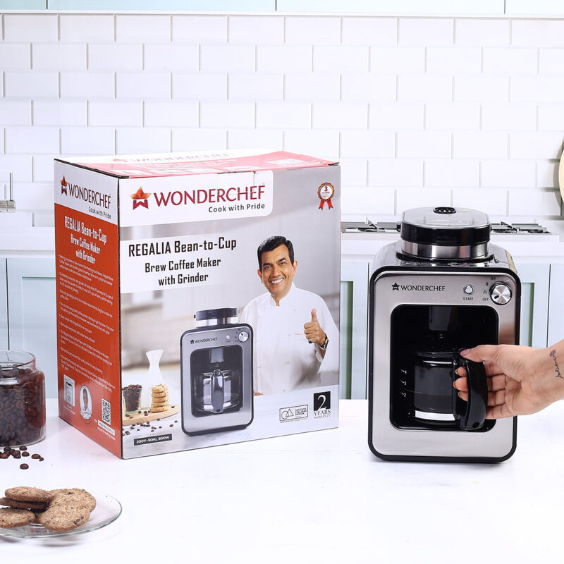 Wonderchef Renewed Regalia Bean-to-Cup Brew Coffee Maker with Grinder |Brews 4 cups | Glass Carafe | Easy Control Dial | Steel | 1 Year Warranty - Image 6