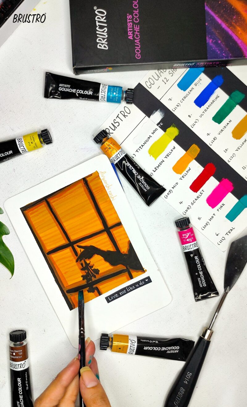 Brustro Artists Gouache Colour Set of 24 (12ML Tubes Each) + Synthetic Brush Set of 15 + Drawing Pad 200 GSM Wiro Bound. - Image 5