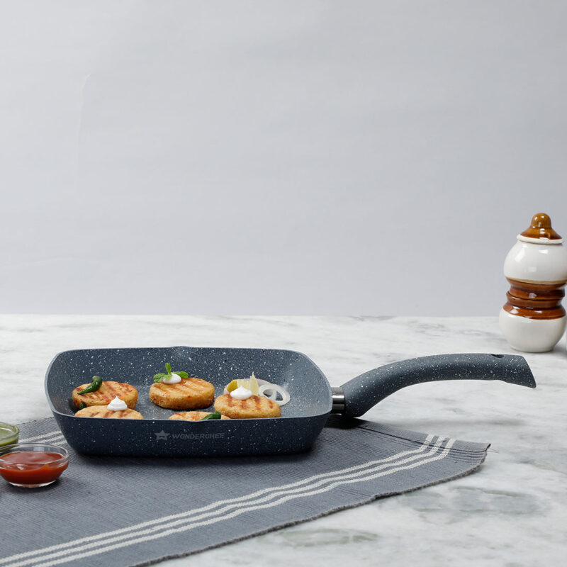Granite Non-Stick 24cm Grill Pan | Soft-Touch Handles | Virgin Aluminium | PFOA and Heavy Metals Free | 3.5mm Thickness | 1.8 litres | 2 Year Warranty | Grey - Image 14