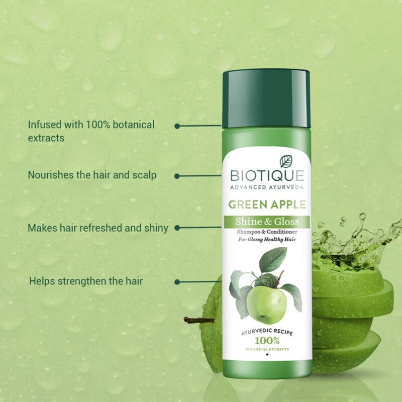 Biotique Green Apple Shine & Gloss Shampoo & Conditioner For Glossy Healthy Hair - Image 13