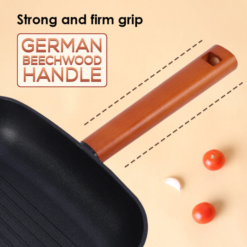Caesar Forged Grill Pan, 24cm, Black, Greblon C3 Non-stick Coating, Virgin Aluminium, PFOA Free, German Beechwood Handles, Use for Grilling Tikkis, Breads, Rolls, Meat, Paneer - Image 4