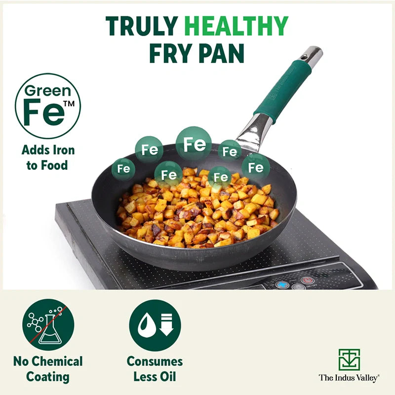Ironklad 100% Pure Sheet Iron Frying pan, Steel Cool Touch Handle & Silicone Grip, Pre-seasoned, Toxin-free, Induction, 2/2.5 L, 25/30.8 Cm, 1.1/1.4 Kg - Image 4