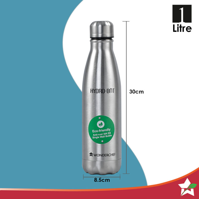 Stainless Steel Hydro Bot 1000 ml/ 1 litre | Gift Box Packing | Single wall | Non-insulated | 304 Stainless Steel | Non Toxic | BPA free | Rust Free | Light weight | For Home & Office | Spill and Leak proof | Wide Mouth | Easy to Clean | 2 Years Warranty - Image 3