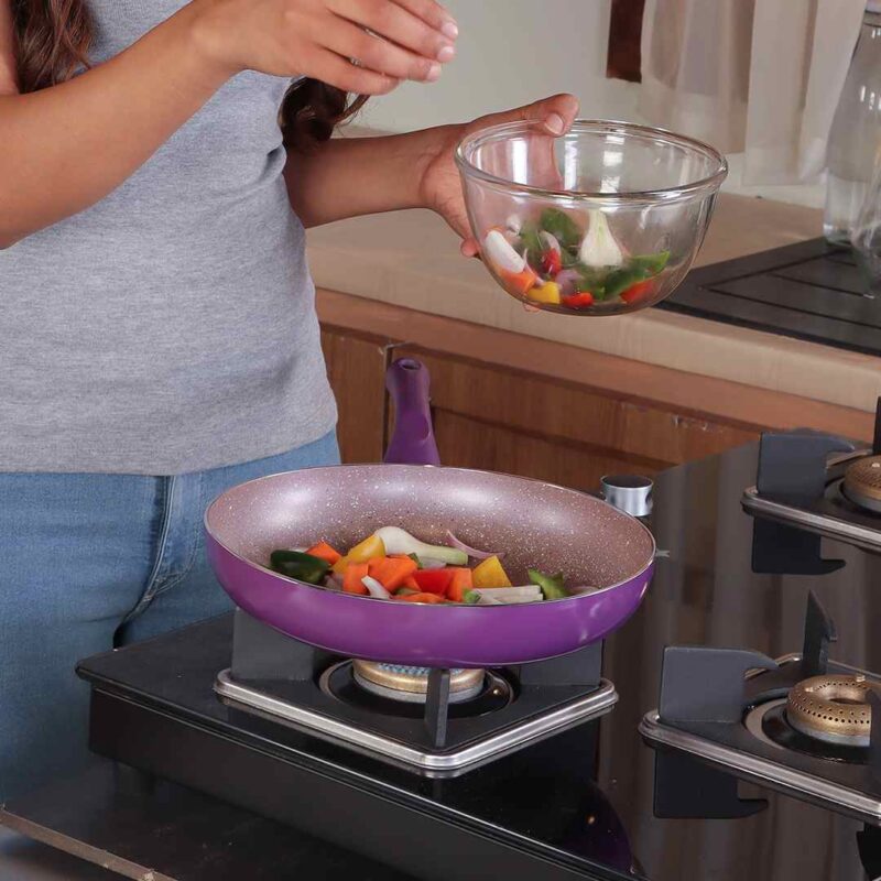 Royal Velvet Non-Stick 26 cm Fry Pan with Induction Bottom & Soft-Touch Handle | Virgin Grade Aluminium | PFOA & Heavy Metals Free | 3 mm thick | 2.1 litres | 2 Years Warranty | Purple - Image 11