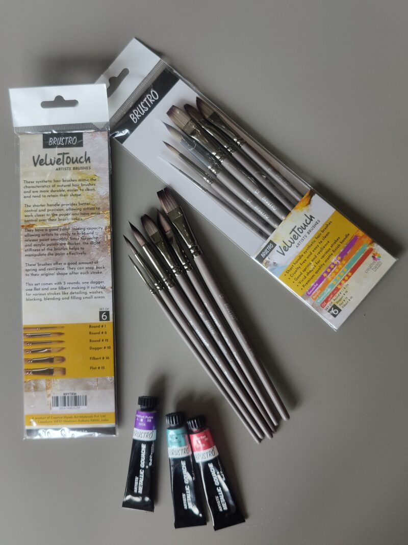 BRUSTRO VelveTouch Artist Brushes | Set of 6 | Gouache, Acrylics, Watercolor, and Oil Painting | Short Handle, Synthetic Bristles, Round, Filbert, Dagger, Flat Shape - Image 11