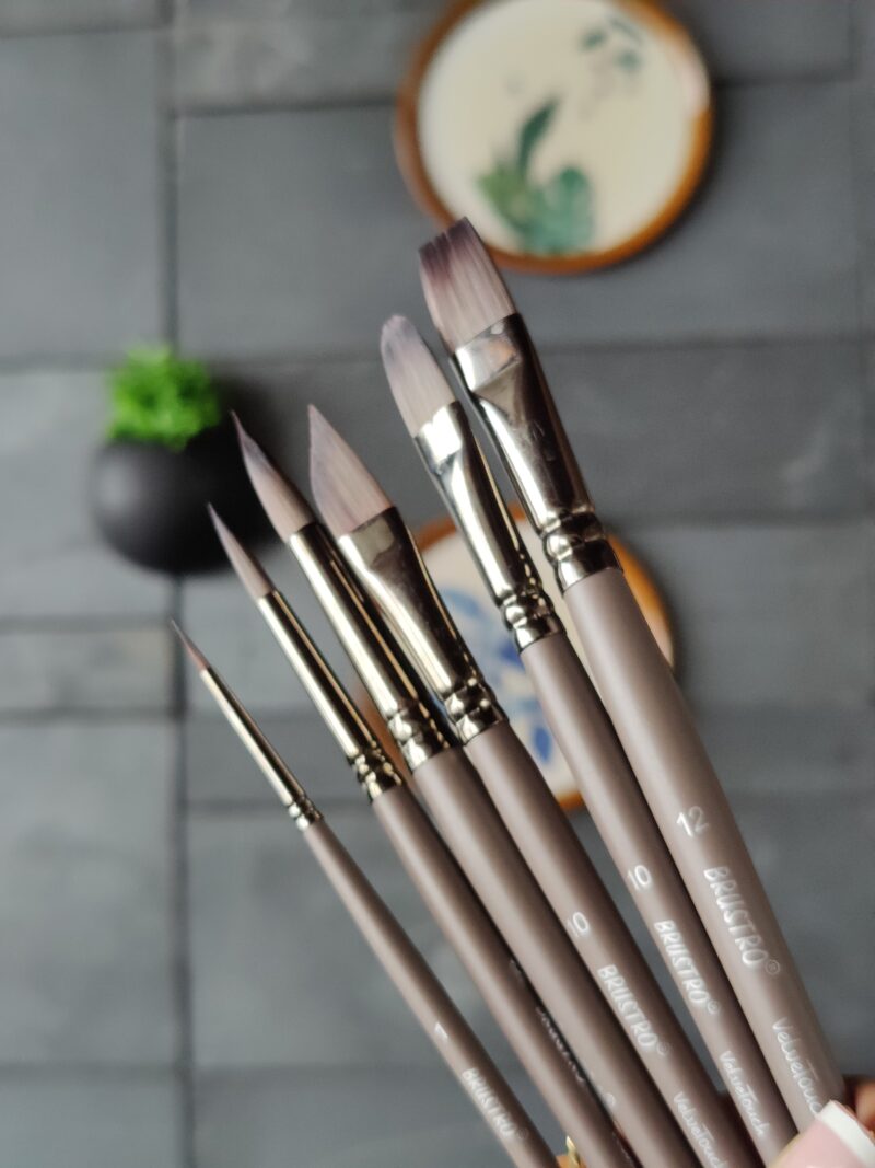 BRUSTRO VelveTouch Artist Brushes | Set of 6 | Gouache, Acrylics, Watercolor, and Oil Painting | Short Handle, Synthetic Bristles, Round, Filbert, Dagger, Flat Shape - Image 12